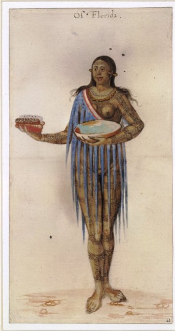 John White, painting of a Timucua Indian woman. Watercolour, ca. 1585-1593. © Trustees of the British Museum.